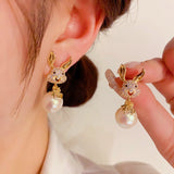 14K Gold-plated Rabbit Pearl Earrings