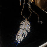 14K Gold Plated Diamond Feather Chain Long Necklaces