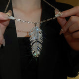 14K Gold Plated Diamond Feather Chain Long Necklaces