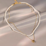 14K Gold Plated Double Layer Heart And Pearl Necklaces