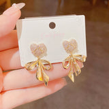 14K Gold-plated Zircon Heart Bow Earrings