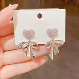 14K Gold-plated Zircon Heart Bow Earrings