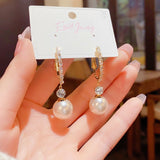 14K Gold-plated Exquisite Zircon Pearl Earrings