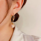 14K Gold-plated Exquisite Zircon Pearl Earrings