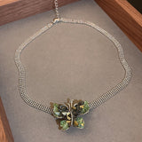 14K Gold Plated Green Crystal Butterfly Necklaces