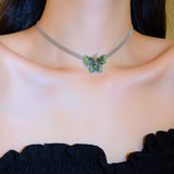 14K Gold Plated Green Crystal Butterfly Necklaces