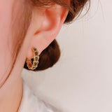 14K Gold-plated Green Zircon Hoop Earrings