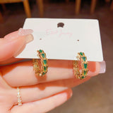 14K Gold-plated Green Zircon Hoop Earrings