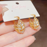 14K Gold-plated Luxury Pearl Leaf Earrings