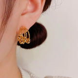 14K Gold-plated Multi-Circle Ball C Shaped Earrings