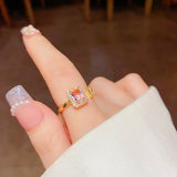 14K Gold Plated Pink Square Diamond Open Rings