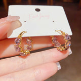 14K Gold-plated Purple Zircon Heart Earrings