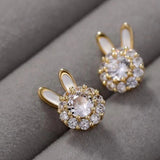 14K Gold-plated Rotating Rabbit Stud Earrings