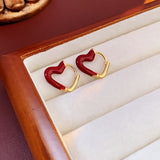 14k Gold Plated White Red And Gray Heart Earrings