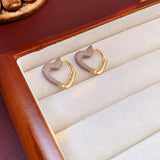 14k Gold Plated White Red And Gray Heart Earrings