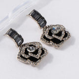 14K Gold Plated Zircon Black Camellia Earrings