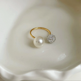 14K Gold Plated Zircon Bling Ball Pearl Adjustable Rings