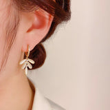 14K Gold Plated Zircon Leaf Earrings