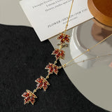 14K Gold Plated Zircon Crystal Red Maple Leaf Necklaces