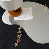 14K Gold Plated Zircon Crystal Red Maple Leaf Necklaces