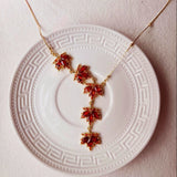 14K Gold Plated Zircon Crystal Red Maple Leaf Necklaces