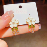 14K Gold Plated Zircon Flower Earrings