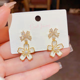 14K Gold Plated Zircon Flower Earrings