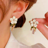 14K Gold Plated Zircon Flower Earrings