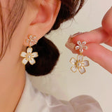 14K Gold Plated Zircon Flower Earrings