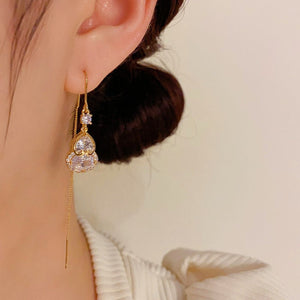 14K Gold Plated Zircon Gourd Threader Earrings