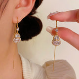 14K Gold Plated Zircon Gourd Threader Earrings