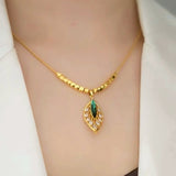 14K Gold Plated Zircon Green Leaf Necklaces