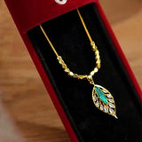 14K Gold Plated Zircon Green Leaf Necklaces