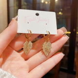 14K Gold Plated Zircon Leaf Earrings