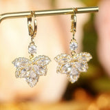 14K Gold Plated Zircon Maple Leaf Earrings