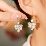 14K Gold Plated Zircon Maple Leaf Earrings