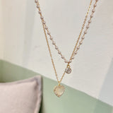 14K Gold Plated Zircon Pearl Double-Layer Heart Necklaces