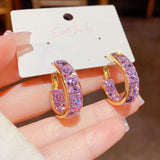 14K Gold Plated Zircon Purple Hoop Earrings