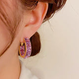 14K Gold Plated Zircon Purple Hoop Earrings