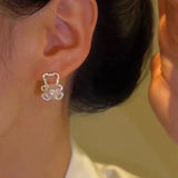 14K Gold Plated Zircon Rotating Bear Earrings