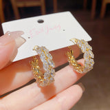 14K Gold Plated Zircon Wheat Hoop Earrings