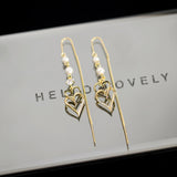 14K Gold Plated Double Heart Threader Earrings