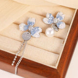 14k Gold-Plated Crystal Blue Flower Earrings