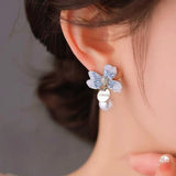 14k Gold-Plated Crystal Blue Flower Earrings