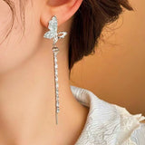 14k Gold-Plated Crystal Pearl Tassel Butterfly Earrings