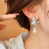 14k Gold-Plated Crystal Pearl Tassel Butterfly Earrings