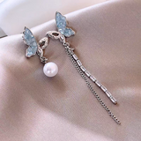 14k Gold-Plated Crystal Pearl Tassel Butterfly Earrings