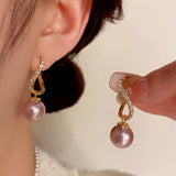 14k Gold-Plated Diamond-Studded Spiral Pearl Earrings