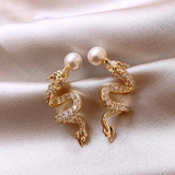 14k Gold-Plated Elegant Dragon Soaring Pearl Earrings