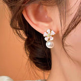 14k Gold-Plated Elegant Flower Pearl Earrings